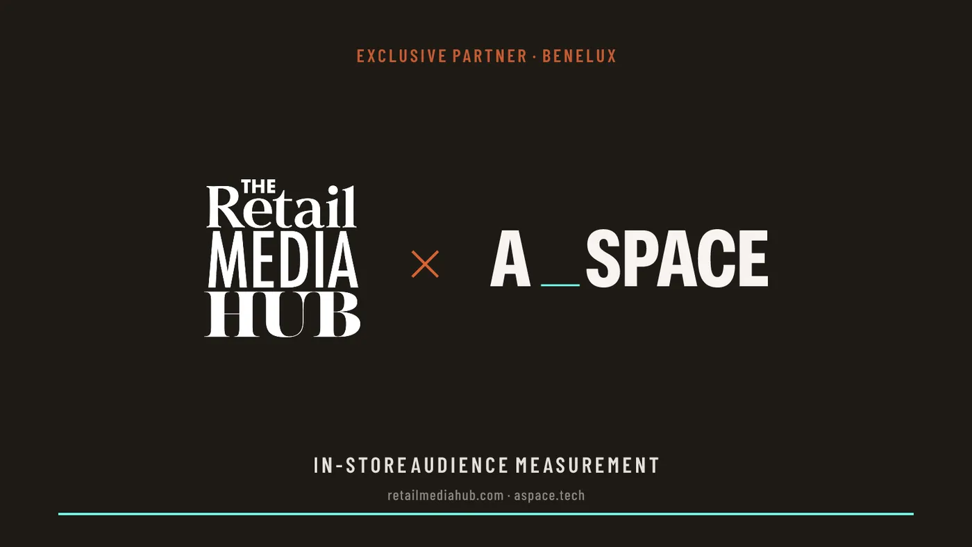 The Retail Media Hub and ASPACE logos side by side: exclusive partner for in-store audience measurement in the Benelux